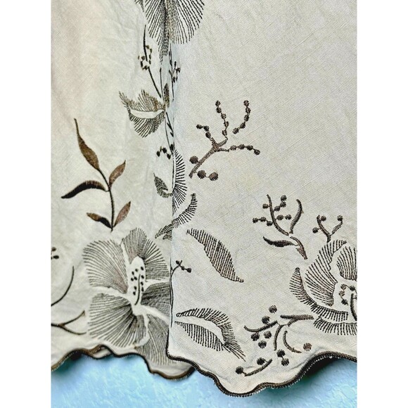 Y2K Adrianna Papell Silk Linen Floral Embroidered Tan Top Women’s Asymmetric 16 - Picture 4 of 5